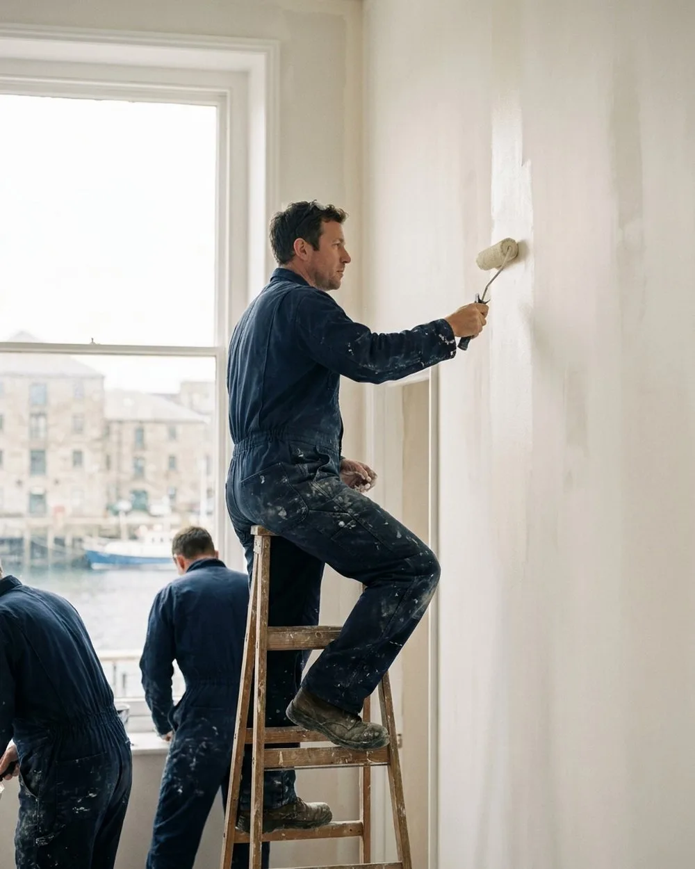 Paint Guys crew member rolling a feature wall in a Halifax home
